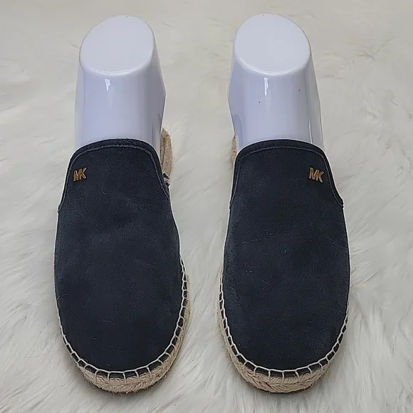 MICHAEL MICHAEL KORS Hastings Black Suede Slip On Flat Designer Mule Espadrilles