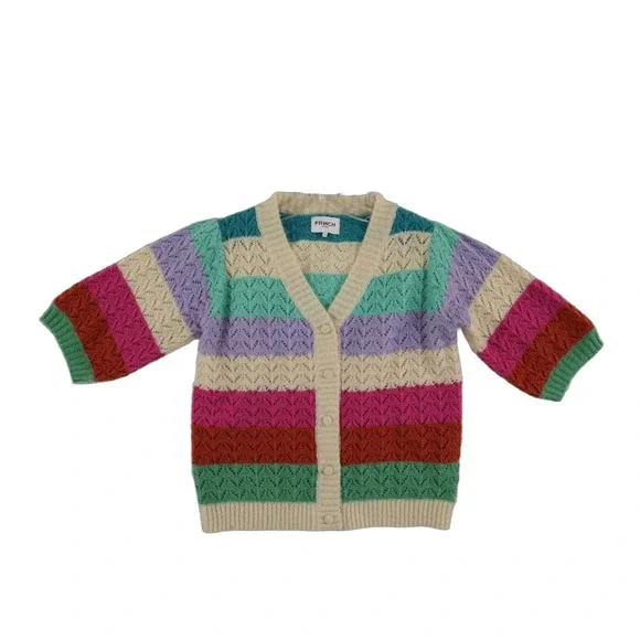 FRNCH Paris Cardigan Sweater Top Women's Size Medium Multicolor Striped Knit