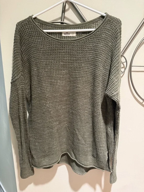 Hollister Olive Green Waffle Knit Sweater Size S Cotton Cozy Slouchy Minimalism