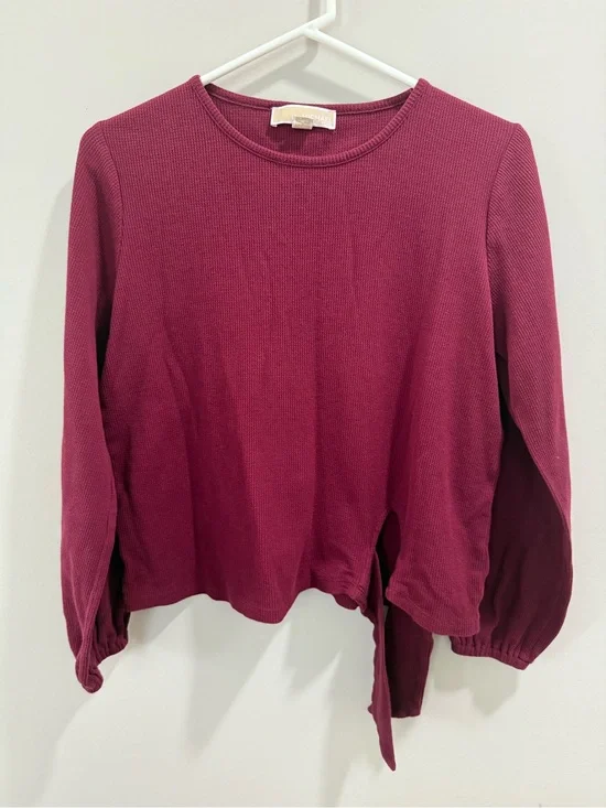 Michael Kors Long Sleeve Tie-Hem Top in Berry Plum