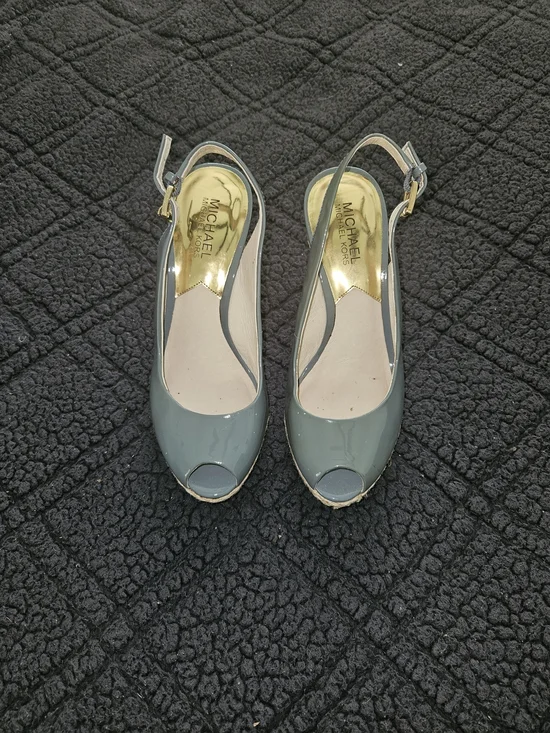 MICHAEL Michael Kors Keegan Surf Blue Patent Leather Espadrille Wedges