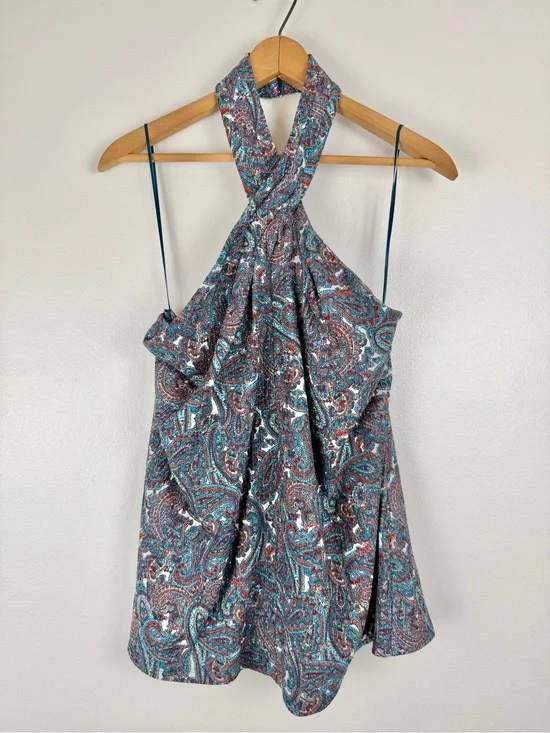 Michael Kors Paisley Halter Top XL NWT Draped Sleeveless Blouse