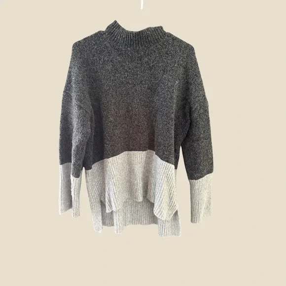 Michael Kors Womens Mock Neck Colorblock High Low Knit Sweater Gray XL