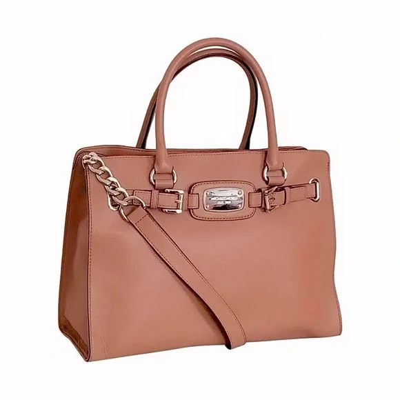 Michael Kors Hamilton Large Leather Satchel Bag in Dusty Rose
