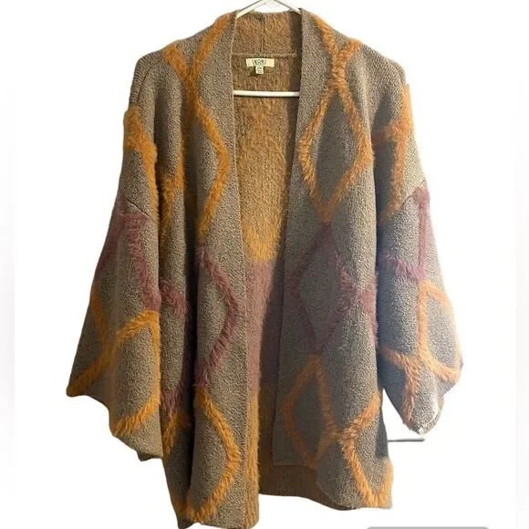 Kori sweater  Open Front cardigan diamond pattern eyelash Size Small/Medium