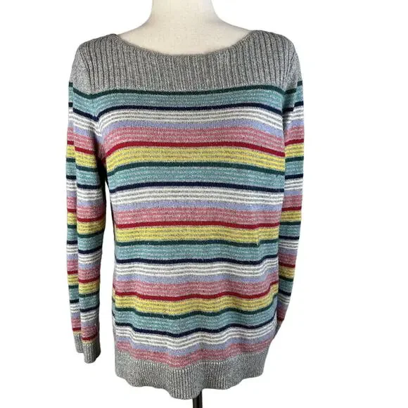 Talbots Womens Boatneck Rainbow‎ Stripe Pullover Sweater M Medium