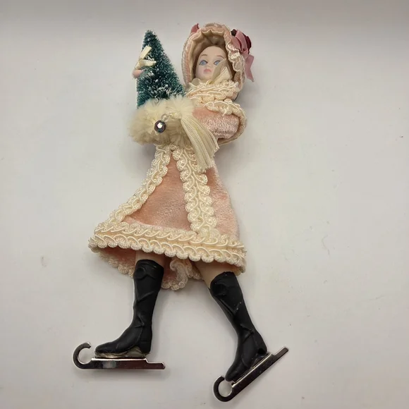 Victorian Skating Doll Vintage with Pink Coat
