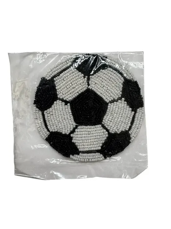 DEPARTMENT 56 *NEW* Beaded Soccer Ball Coaster Black White Beaded