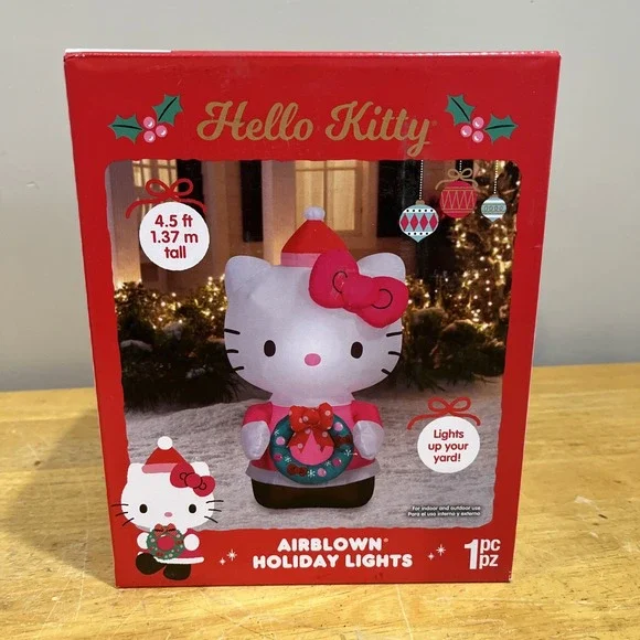 Hello Kitty Wreath Airblown‎ Christmas Inflatable 4.5 FT Lighted Decor Gemmy