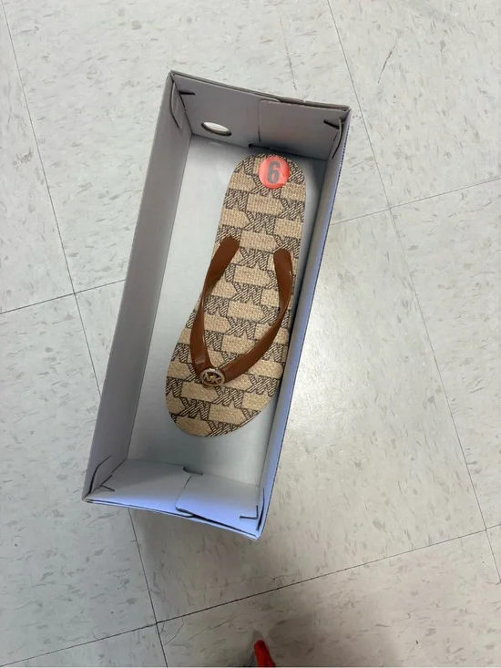 Michael Kors Brown Logo-Print Flip Flop Sandal