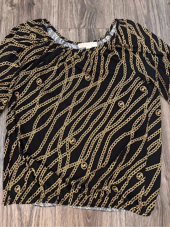 Michael Kors Black Top with Gold Chain & MK Logo Print