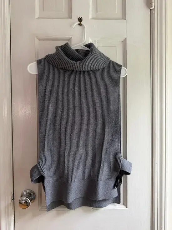 Anthropologie Gray Ribbed Turtleneck Sweater Vest One Size Chunky Knit