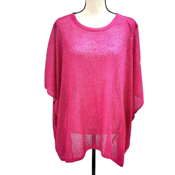 BOSTON PROPER BRIGHT PINK SEQUINS BOXY GLITZ AND GLAMOUR SWEATER  - NWT