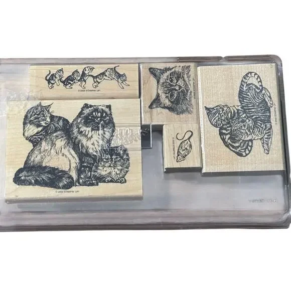 Stampin' Up Fancy Felines Rubber Stamp Set of 5 NO YARN STAMP Wood Mounted