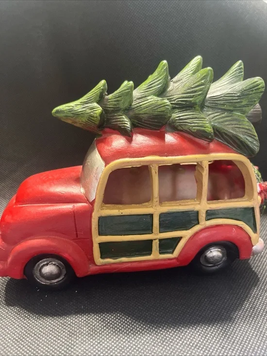 Burton Red Holiday Vintage Woody Truck with festive trailer with Black Wheels