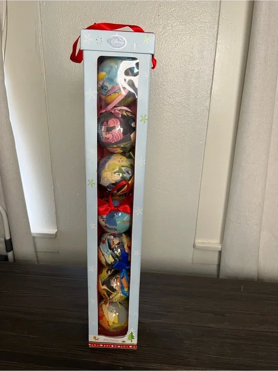 Vintage World Disney Classic Films Decoupage Collect Xmas Ornament set 7pc RARE!