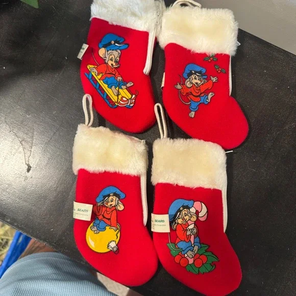 SET 4 McDonald's 1986 AN AMERICAN TAIL Christmas Stocking FIEVEL MOUSE Sears