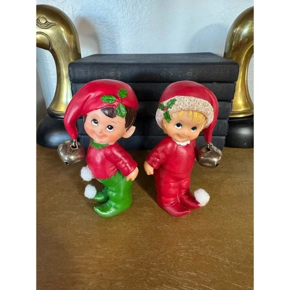 Vintage Morehead Inc‎ Holly Babes Collection Elf Figurines Set Of 2 Christmas