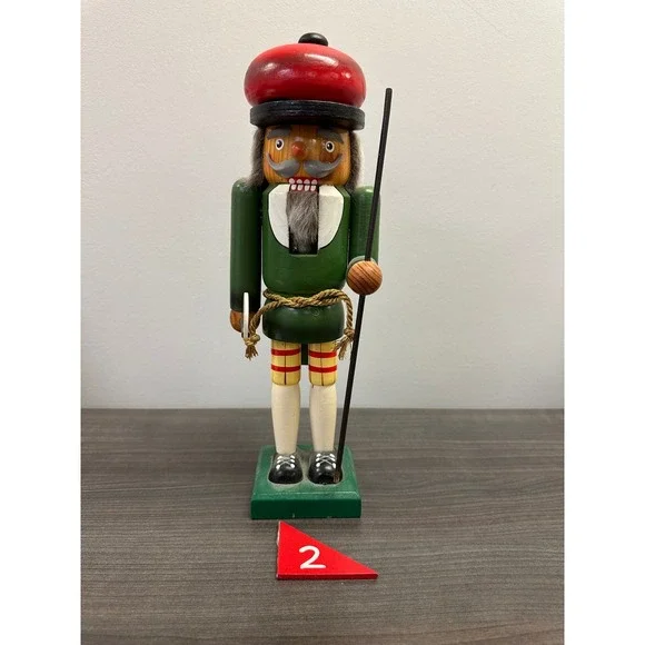 Vintage Wooden Golf Nutcracker Set Green Jacket Plaid Golfer 19th Hole 14 Inch