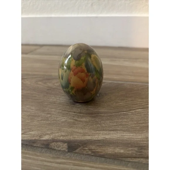 Enesco Easter Egg Tulip Flowers Fabric Mache Decoupage Vintage
