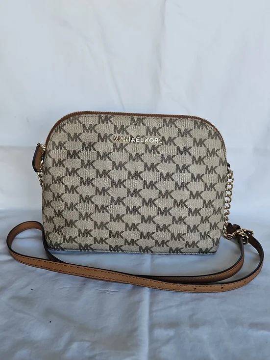 Michael Kors Beige/Brown MK Logo Crossbody Bag