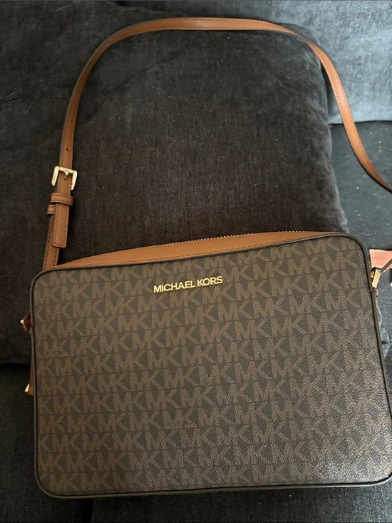 Michael Kors Brown and Tan Logo Messenger Bag