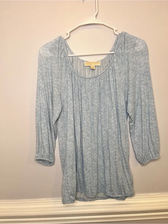 Michael Kors Light Blue Pleated Scoop Neck Blouse