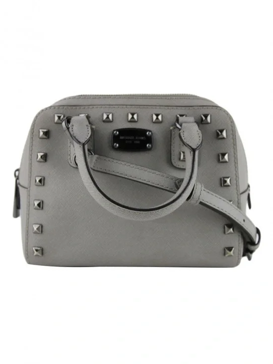 Michael Kors Light Grey Studded Saffiano Satchel