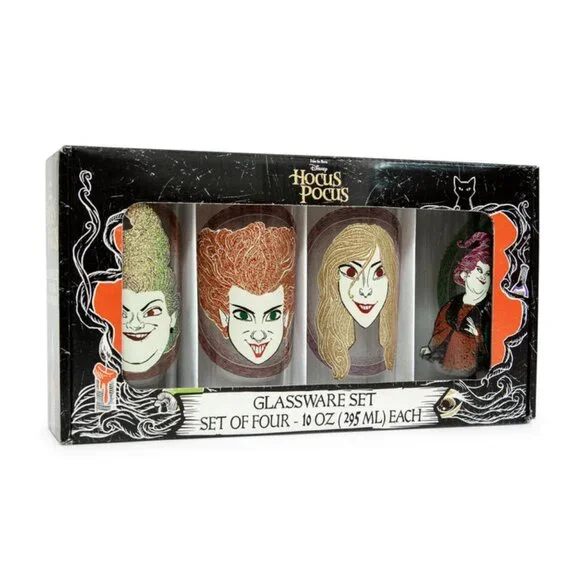 NWT Disney Hocus Pocus Sanderson Sisters Glassware Set Set of 4 Halloween Party