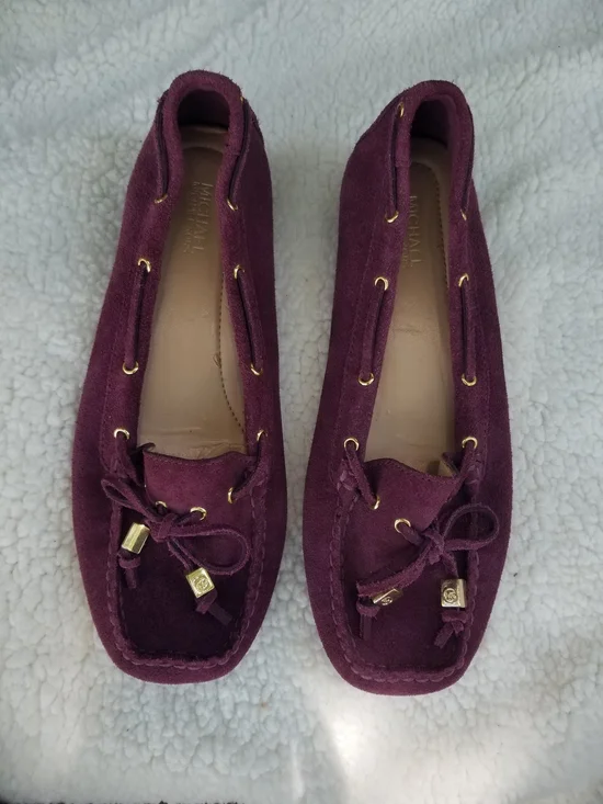 Michael Kors Burgundy Suede Moccasin Loafers with Gold Accents