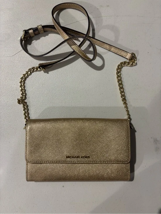 Michael Kors Metallic Gold Crossbody Wallet