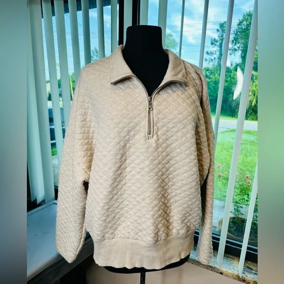 Banana Republic Cream Quilted Quarter Zip Women's Sweater Size XXL