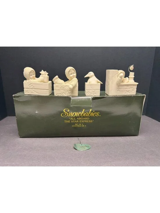 Dept 56, Snowbabies “All Aboard the Star Express” 1999 W/Box 4 Piece Set