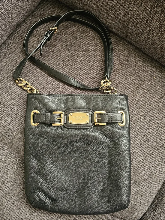 Vintage Michael Kors Black Leather Crossbody with Gold Hardware