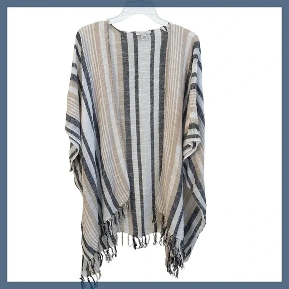 American Eagle Outfitters Striped Fringed Kimono Cardigan‎ Shawl OS