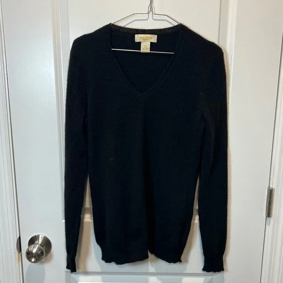 Peck & Peck Womens Sweater 100% 2-Ply Cashmere‎ V-Neck Black Medium