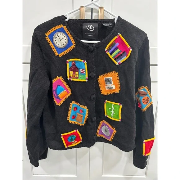 Michael Simon Event Cardigan School‎ Teacher Knit Sweater Colorful M