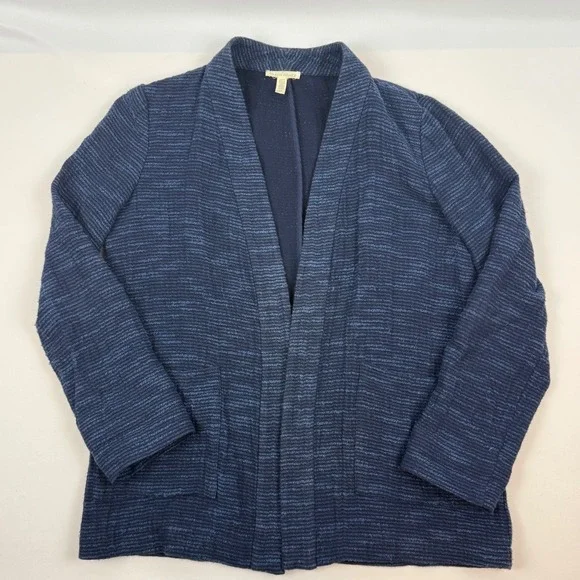 Eileen Fisher Indigo Blue Marled Cotton Open Front Cardigan Jacket‎ S/P F17RYS