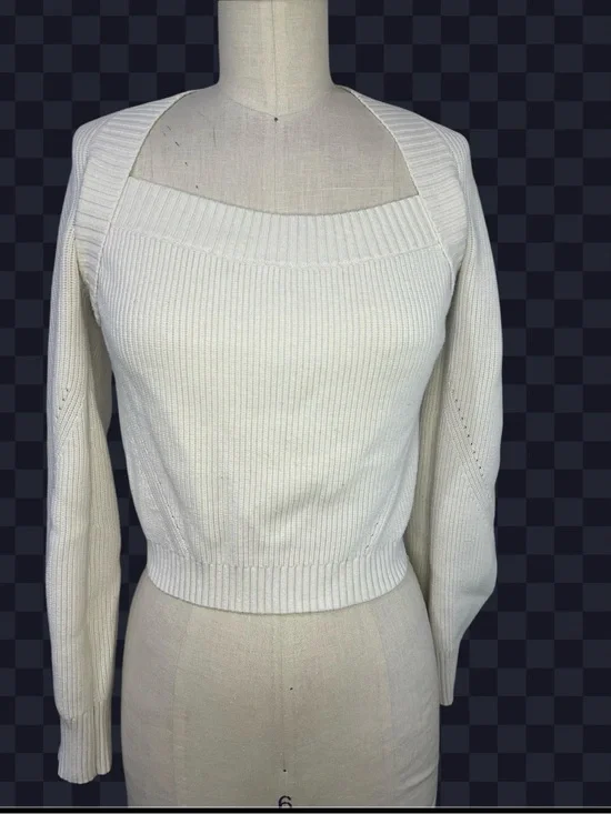 Bailey 44 Ivory Balloon Sleeve Ribbed Sweater Women's Size S Cozy Comfy