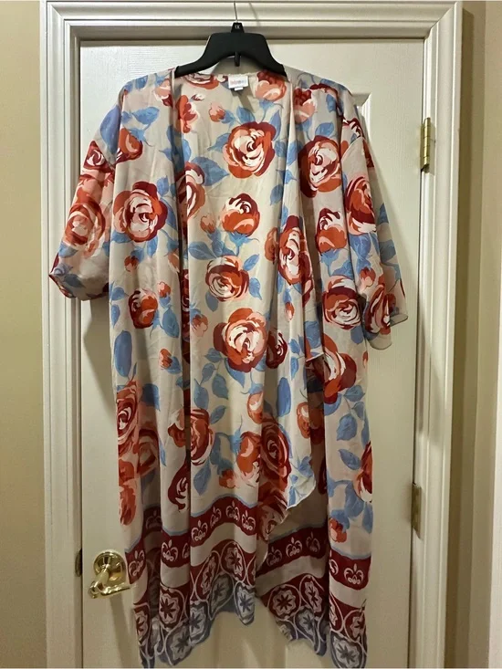 LuLaRoe Floral Open Front Cardigan in Cream, Red, Blue