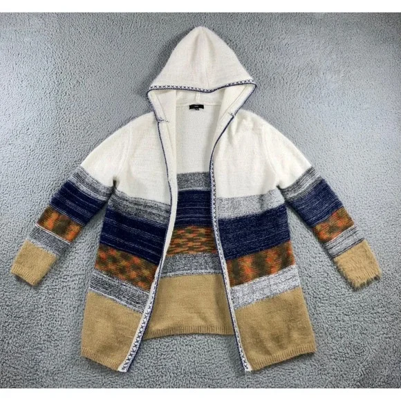 Fate Cardigan Sweater Women Medium Hooded Open‎ Front Fuzzy Cozy Lagenlook