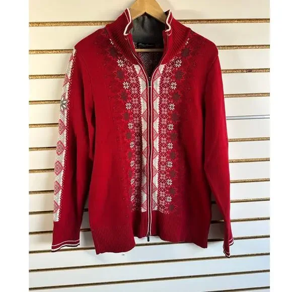 Vintage Eddie Bauer Zip Nordic Sweater L Fair Isle Red Holiday