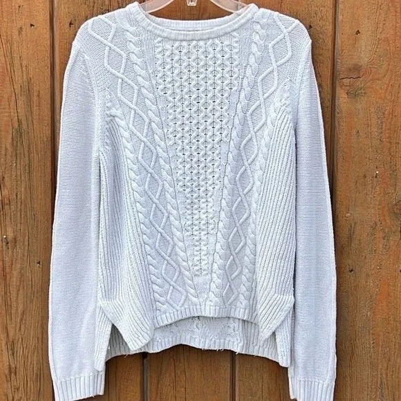 Gap‎ Women XL Light Grey Merino Wool Blend Cable Knit Mixed Stitch Sweater Pullo