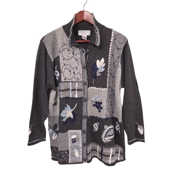 Vintage Arriviste Women Sweater Cardigan Winter Leaves Cottagecore‎ Comfy Medium