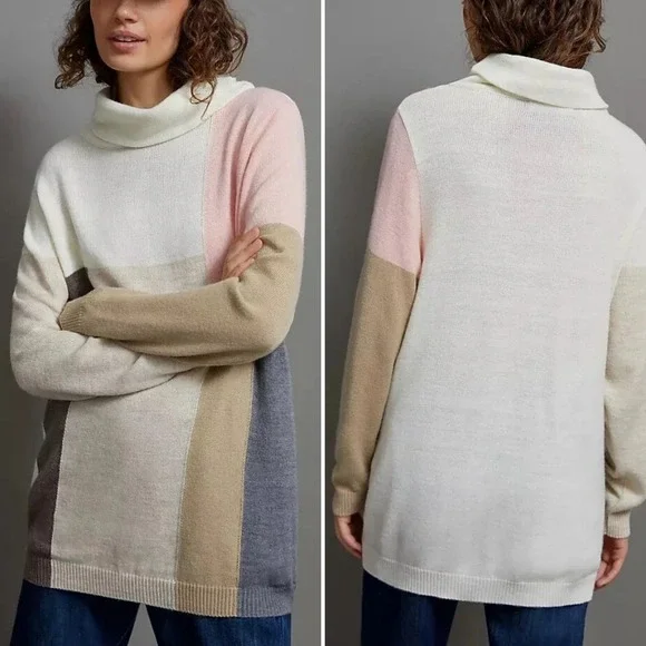 Anthropologie AldoMartins‎ Viviana Color Block Turtleneck Tunic Sweater Large