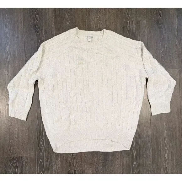 Athleta Sweater Womens Size 1X Crossroads‎ Crew Bright White Metallic Cable Knit