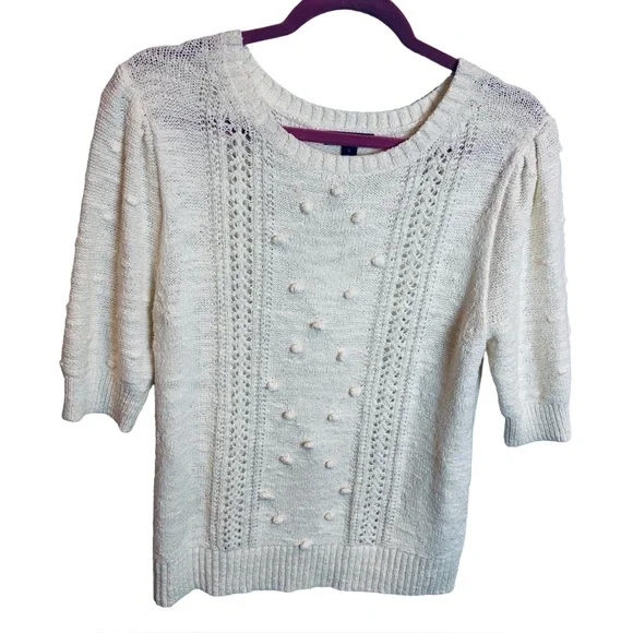 J. Crew White Popcorn Cable-knit Sweater Cottage Core