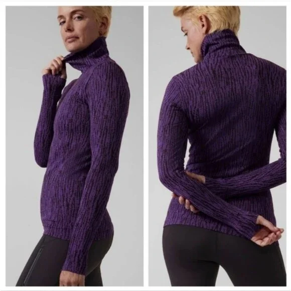 Athleta Flurry Elemental Turtleneck Purple Black sz L