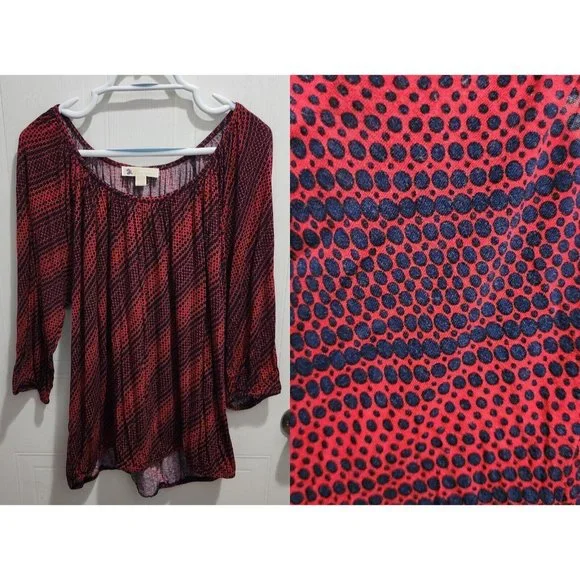 Michael Kors Womens 3/4 Sleeve Scoop Neck Top Elastic Waist Polka Dot Plus Sz 2X