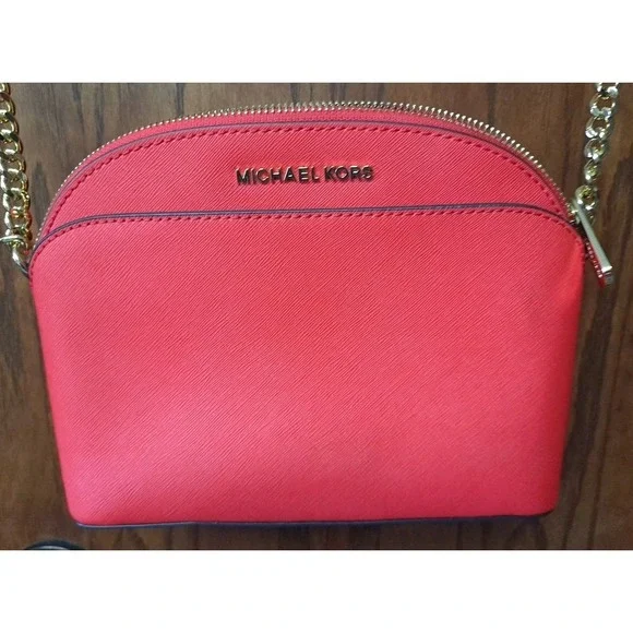 Michael Kors Emmy Medium Saffiano Leather Crossbody Bag Red NWT Adjustable Strap